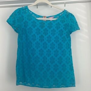Lilly Pulitzer Aqua Daisy Floral Lace Top